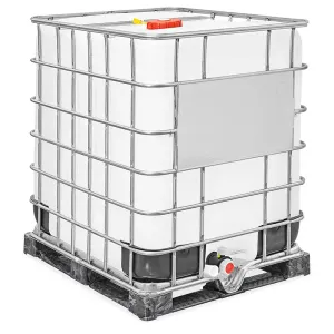 IBC tank with metal cage for bulk liquid storage